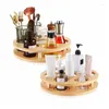 Kitchen Storage 32cm Wooden 7-hole 360° Rotating Rack Tray Spice Shelf Cutlery Accessories