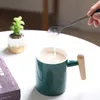 Muggar dehua trähandtag keramisk kopp presentförpackning set enkelt par vatten kreativt mugg mjölk te med täckning