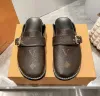 Äkta läderhalva tofflor Sandaler Slide Men Bostons mysig komfort platt TLOG Luxury Sliders Summer Pool Outdoor Women loafer Designer Casual Shoe Clogs Mule House