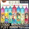 Оригинальный Randm Tornado 15000 Puffs Vape 15K Одноразовый Fumot Vape 850MH Type-C Зарядка 25 мл предварительно заполненной стручкой с ejuice Indiator 41 ароматами 0% 2% 3% 5% E Сигареты