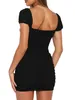 Повседневные платья женская рубашка с коротким рукавом платья Bodycon Sexy Sexy Sexy Pencil Low Cut Slim Mini Party Streetwear