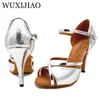 Dansschoenen wuxijiao 2024 vrouwen slang textuur pu zilver voor dames latijnse balzaal salsa sandalen