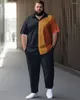 メンズトラックスーツビッググマンズカジュアル2ピースセット衣類半袖のシンプルなストライプカラーブロックパンツビッグプラスサイズのスーツ