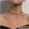 Chokers New Fashion Luxury Black Crystal Glass Bead Chain Choker Necklace For Women Flower Lariat Lock Collar Gifts Drop Delivery Jewe Dhdqk