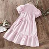 Vestidos de menina vestidos de meninas vestidos de camisa rosa de meninas para crianças vestido de princesa, algodão, trajes de manga curta de verão, trajes 6 8 10 12 anos C240413