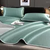 Blankets Summer Ice Silk Cold Mat 3Pcs Set Folding Thickened Air Conditioning Non Sweat Absorbent Blanket For Travel & Beach