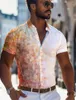 Мужские повседневные рубашки Геометрия бизнес, 3D Print Print Street Wear to Work Summer Turndown Короткие рукава с 4-первыми эластичными тканью