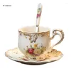Чашки блюдцы f63a чайная чашка и установить фарфоровую кофе ретро -цветочная керамика роза с подарком с ложкой