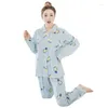 Home Clothing 2024 Women Comfortable Silk Pajama Set Girl Print Pyjama Long Sleeve Sleepwear Suit Nightshirt Sets