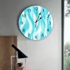 壁の時計抽象グラデーションラインブルーグリーンクロックサイレントデジタルホームベッドルームキッチンリビングルームの装飾
