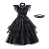 Flickor klänningar för tjej cosplay klänning kostymer svart gotisk onsdag addams barn kläder halloween party 230531 droppleverans baby otv96