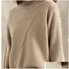 Women'S Sweaters Soft Loose Jumpers For Women Turtleneck Winter Warm Sweater Cashmere And Wool Knitted Plovers Ladies 3Colors Standar Dh9Dw