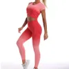 Lu Set jumpsuit uitlijnen citroen naadloze gradiënt geverfde yoga sport fiess hoge taille heup-liftige broeken pakken training kleding gym leggings se