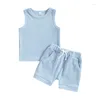 Clothing Sets Summer Infant Boys Girls Clothes Outfits Solid Color Crew Neck Sleeveless Tank Tops T-Shirts Elastic Waist Shorts 2Pcs Suit