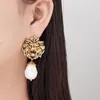 Palace retro earrings lion head pearl earring copper gold plated turquoise earrings Medieval jewelry New design DJ-07