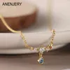 Ketens anenjery blauw zirkoon waterdruppel ster ketting voor vrouwen licht luxe niche design mode sleutelbeen ketting voortreffelijke hanger