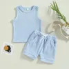 Clothing Sets Summer Infant Boys Girls Clothes Outfits Solid Color Crew Neck Sleeveless Tank Tops T-Shirts Elastic Waist Shorts 2Pcs Suit