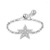 Cluster Rings Light Luxury S925 Sterling Silver Star Ring For Women With European And American Style Adjustable Opening Chain Niche