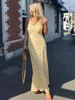 Casual Dresses Fashion Women Floral Print Yellow Beach Slip 2024 Girls Summer Sleeveless Backless Slim Fit Evening Party Mermaid Dress