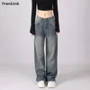 Frauen Jeans Weitbein Frauen Baggy gebleichte Retro Streetwear Pendelstil täglich einfache Allzuzugänge Ästhetische Klassiker klassische Hosen Damen Damen