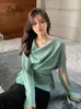 Blusas de mujer Zadilia 2024 Oficina de primavera Lady Women Satin Blouse Corea Corea Cinturón Irregular Cabeza de ropa Femenina Tops casuales