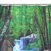 Cortinas de chuveiro Fabriche Happy Tree Fabric Cachoeira 3D Cortina espetada Paisagem da paisagem Bath Green Bath Bath