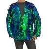 Stage Wear Shiny Sequins Green Jacket Mesh Coat Male Women Performance Costume Party Show Sequined Overcoat Rave Outfit