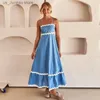 Basic casual jurken modegolf gestreepte patchwork maxi jurk voor vrouwen elegante spaghetti -band midi jurk vrouwelijke backless feest avond sling jurk 1 t240415