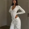 Women's T Shirts European And American-Style Solid Color Slim Fit Long Sleeves Triangle Jumpsuit