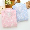 Ubranie domowe Dwupoziomowy zestaw piżamowy garnitur Kimono szaty i szorty Drukuj bawełniana wiosna letnia piżama dla kobiet koszulki nocne różowy niebieski