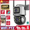 IP Cameras 8MP Wifi PTZ Camera Outdoor 4K Dual Lens Dual Screen Auto Tracking IP Camera CCTV Two-Way Audio Video Surveillance P2P ICsee/XM 24413