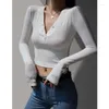 Women's T Shirts Retro Basic Style Button-Fastening Slim-Fit Upper Clothes Long Sleeves T-shirt