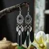 Boucles d'oreilles en peluche Boho Feather Long Leaf Tassel Drop pour femmes Géométrie en cristaux Crystal Perles à la main