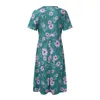 Casual Dresses Summer 2024 O Neck Kort ärm för kvinnor Beach Plus Size Bohemian Floral Print Plain T Shirt Loose Dress