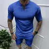 Suisses de survêtement masculines lointains tenues de couleur unie respirante hommes Mens Summer à manches courtes en V V et shorts pour hommes pour hommes deux pièces