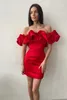 2024 Summer Women Ruffles Slash Neck BodyCon Pacchetto Abito da festa Hip Sexy Streetwear Street senza spalline Mini Abiti da sera Y2K 240407