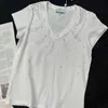 Projektantka koszulki damskiej wczesna wiosna nowy CH Casual Minimalist Style niski wszechstronny diament Inkrustowany czysto bawełniany mikro elastyczny T-shirt z krótkim rękawem FJ2D