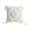 Kussen Wit 45x45cm B Tufted Handmade Cotton Thread Borduurwerk lange vierkante ins Marokkaanse stijl