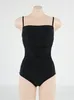 Kvinnors badkläder Sling One Piece Swimsuit Women Solid Tummy Control 2024 Strap Ruched Swimming Summer Beachwear Monokini