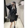 Women's Suits & Blazers Mm202 Autumn/winter Celebrity Temperament Set Woolen Black Coat with a Minimalist Upper Body a Woolen Pleated Skirt