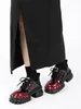 Scarpe casual 2024 Punk Goth Women Platform Stivali - Caviera a contrasto nero e rosso elevato con accenti di metallo