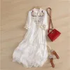 Ethnic Clothing Chinese Style Embroidery Chiffon Dress National Art Chic Women 2023 Summer White Loose Casual Ethereal Pleated Long Dr Otqci