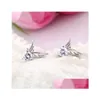 Stud New Womes Sier Color Jewelry Angel Wings Crystal Ear Earrings Shiny Cz Zircon Brincos Femme G533 Drop Delivery Dhvr7