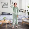 Vêtements à la maison Femmes de sommiers décontractés Pyjama ensemble avec un pantalon long pantalon en vrac rond femme Lingeries de sous-vêtements en dente