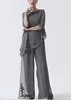 Mother Of the Bride Dress Suits Mother's Dresses Trousers Formal Custom Plus Size New Chiffon O-Neck With Half Sleeve Dark Gray Two Pieces
