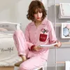 Thuiskleding Lange topbroeken 2-stuk set Vrouwen pyjama's herfst katoen Cotton Cardigan Turn-down kraag vrije tijd zacht warme vrouwelijke pyjama's m-xxl