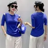 Magliette da donna Summer Abiti europei T-shirt in cotone chic sexy fuori spalla lucida perle da donna tops a mezza manica