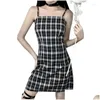 Basic Casual Kleider Damenkleid Kurzzeitstil kar Plaid französische Mode Retro Taille Slim Fit Hip Gothic Y2K Sling Rock Street Drop Dhyur