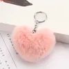 Keychains Lanyards 8CM Fluffy pompom Keychain Gifts for Women Soft Heart Shape Pompon Fake Rabbit Key Chain Ball Car Bag Accessories Key Ring