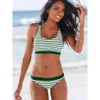 Stripe splipe di nuove donne spalla con spalline solide incrociate il bagno bikini multi corda